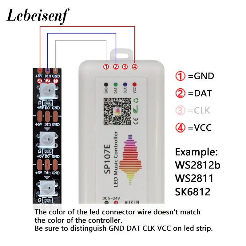 SP107E Bluetooth-compatible LED Music Controller Full Color Pixel IC Controllers by Smart Phone APP for WS2812B WS2811 LED Strip