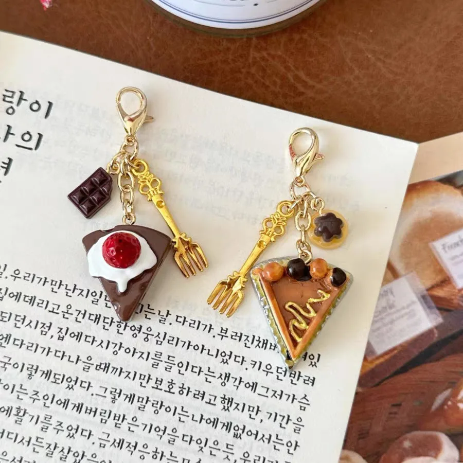 

Mini Dessert Series Keychain For Keys Accessories Creative Coffee And Croissant Design Resin Food Keyrings For Cellphone Pendant