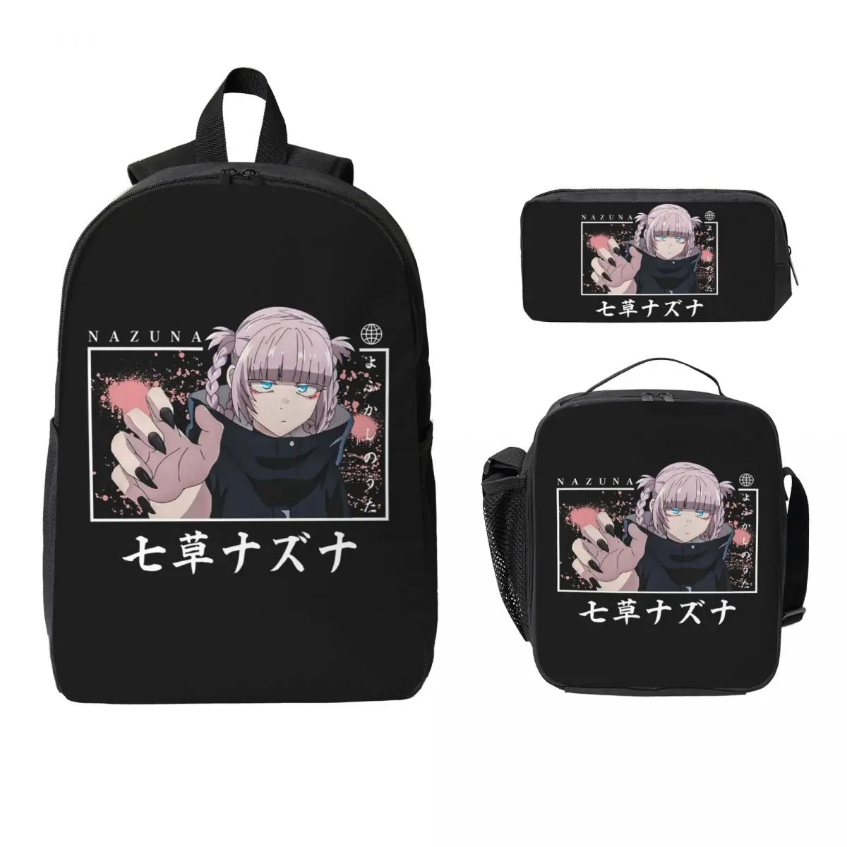 

Call Of The Night Anime Nazuna Nanakusa Backpack BookBag School Bag Laptop Shoulder Bags 3ps Insulated Lunch Bag Pencil Case