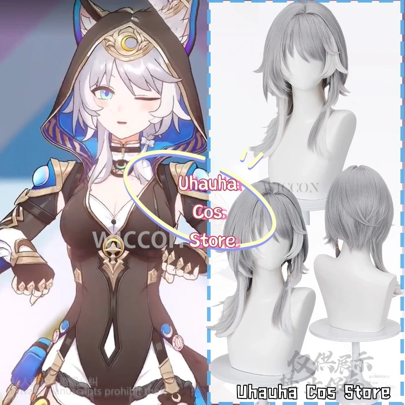 Anime Game Honkai Star Rail Cosplay Cipher Fashion Gray And White Synthetic Wig Highlights Jirai Kei Girls Wigs Cos Customized