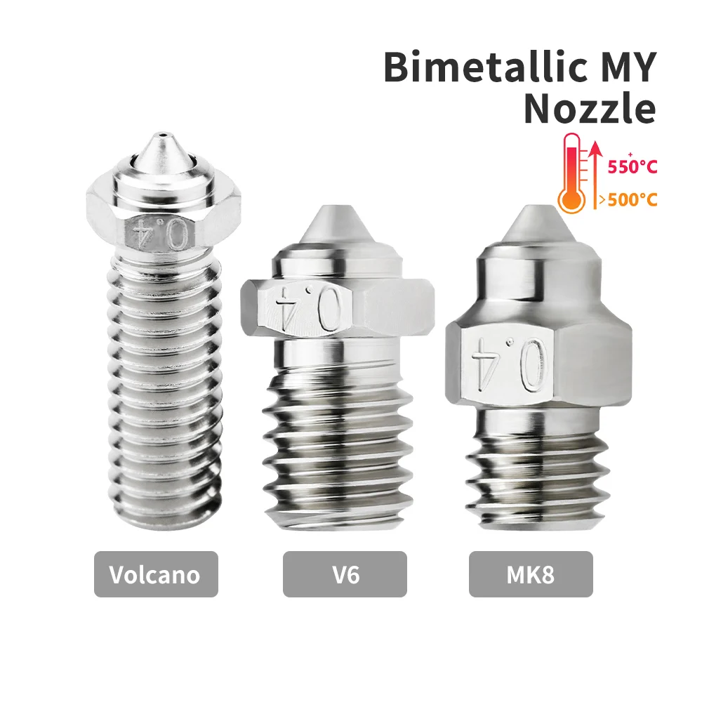 MK8/V6/Volcano Bimetallic MY Nozzle Heat-resistant Hardened Steel 0.4/0.6/0.8mm Nozzle For Ender3/V2 CR10 SWX1 V6 Hotend