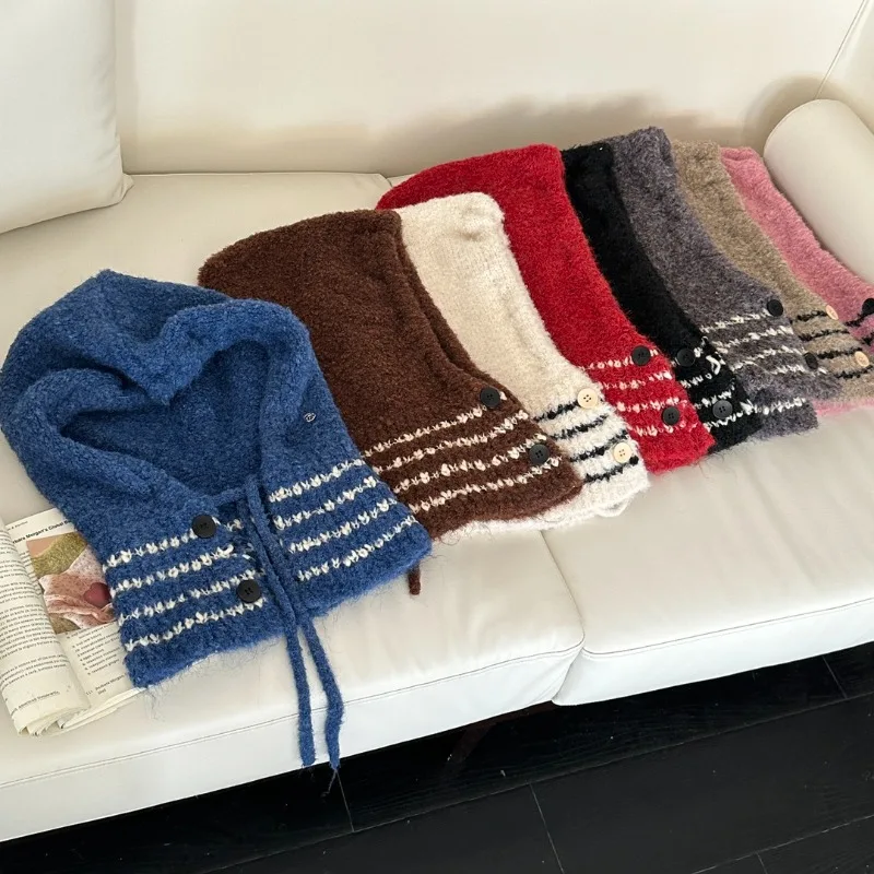 Modische und vielseitige warme gestrickte Wollmützen für Herbst und Winter, lässiger Schal, Nackenschutz, Skullies-Mützen für Damen