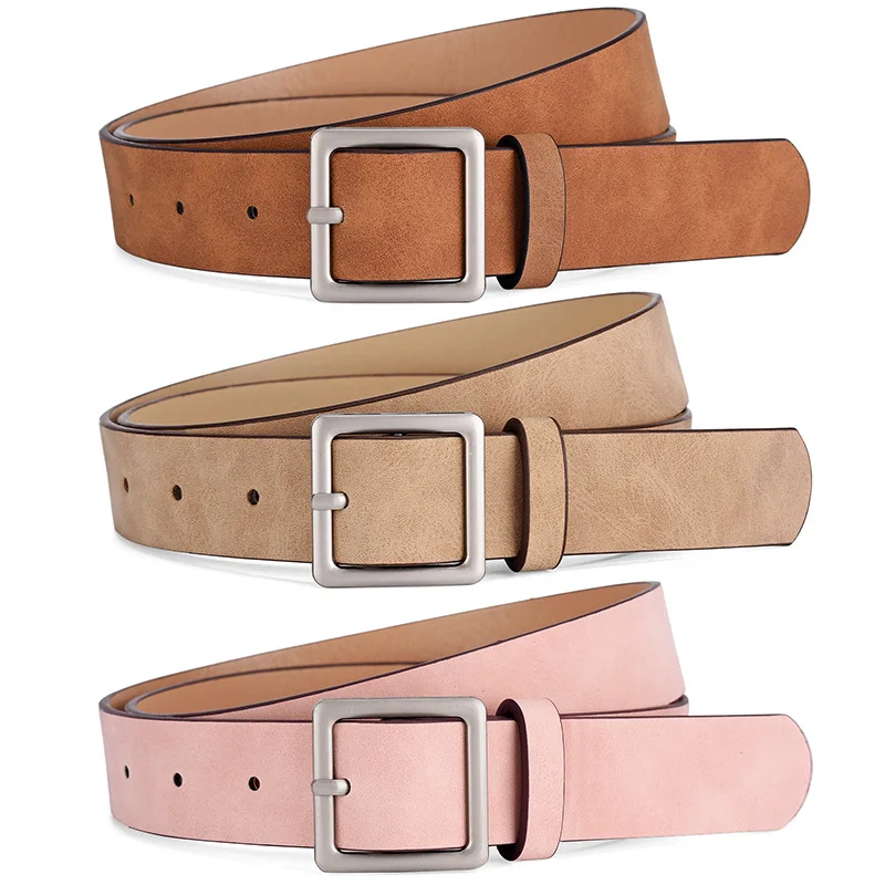 Hot Sale Frosted Texture Imitation Faux Leather Belt with Japanese Character Metal Buckle 103cm Decorative Belt for Jeans Pants