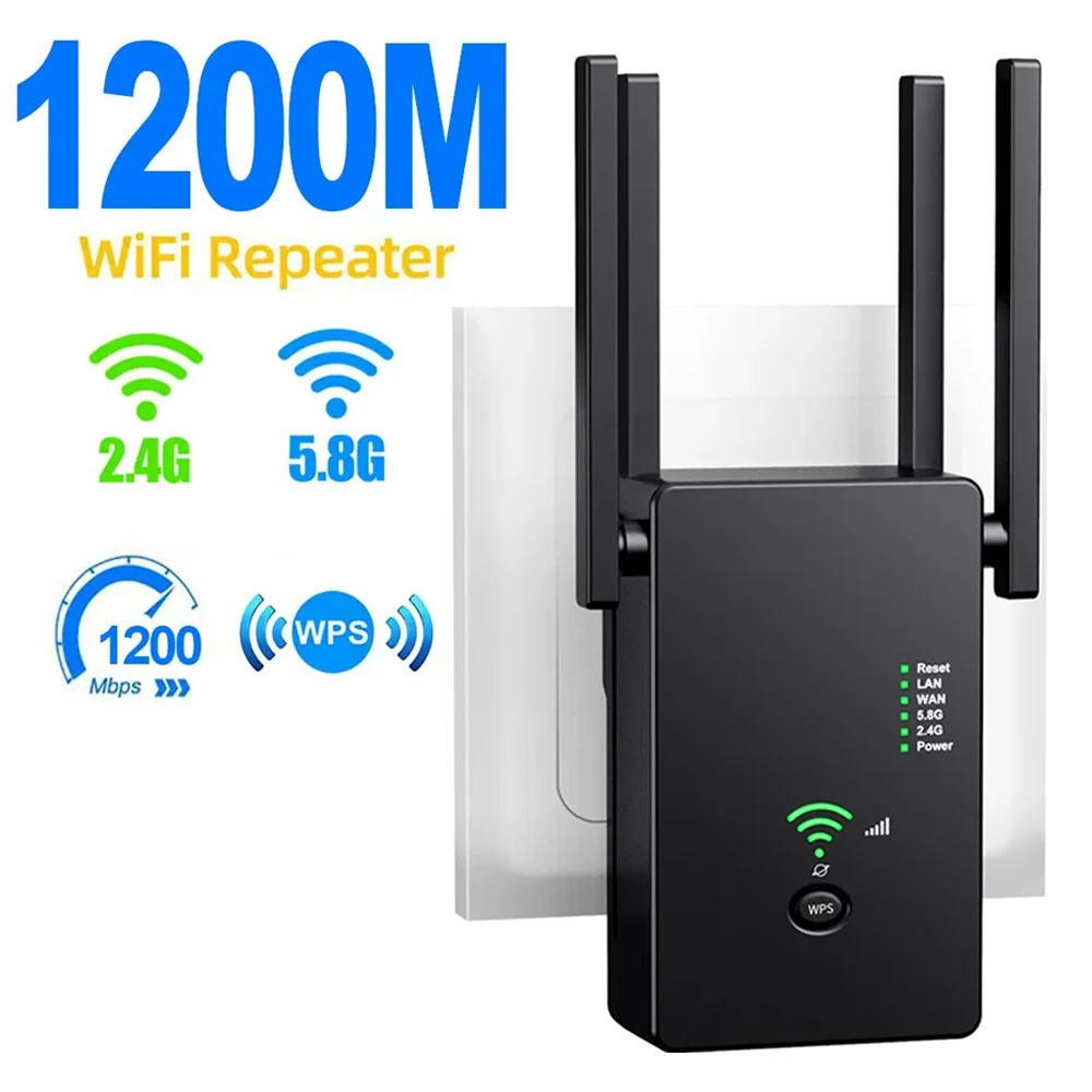 Repetidor Wifi de 1200M, enrutador inalámbrico de 5GHz, punto de acceso de 2,4 Ghz, amplificador de señal larga, extensor de rango de refuerzo para el hogar y la Oficina