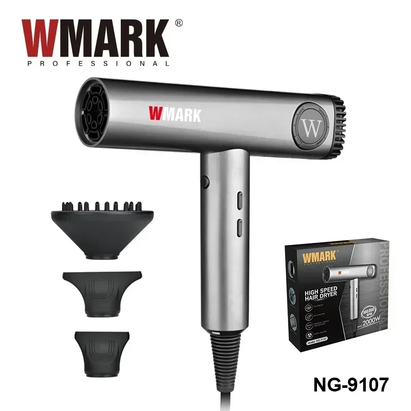 WMARK 9107, Motore Brushless Professionale Ionico, Soffio con Diffusore, 2000 W, 3 Impostazioni di Calore, 3 Velocità e Impostazioni Fredde