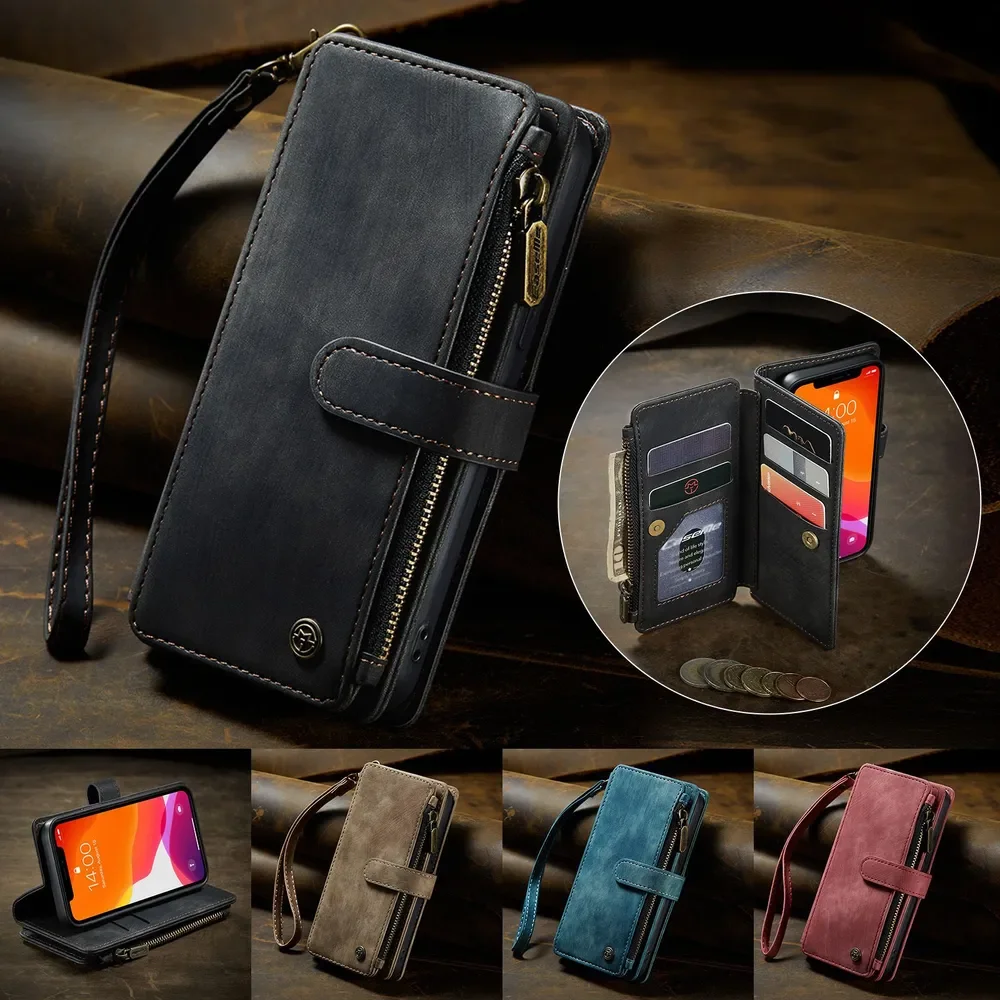 

Flip Leather Phone Case for Apple iPhone 12 mini Zipper Stylish Appearance Protective Wallet Card Cover Etui