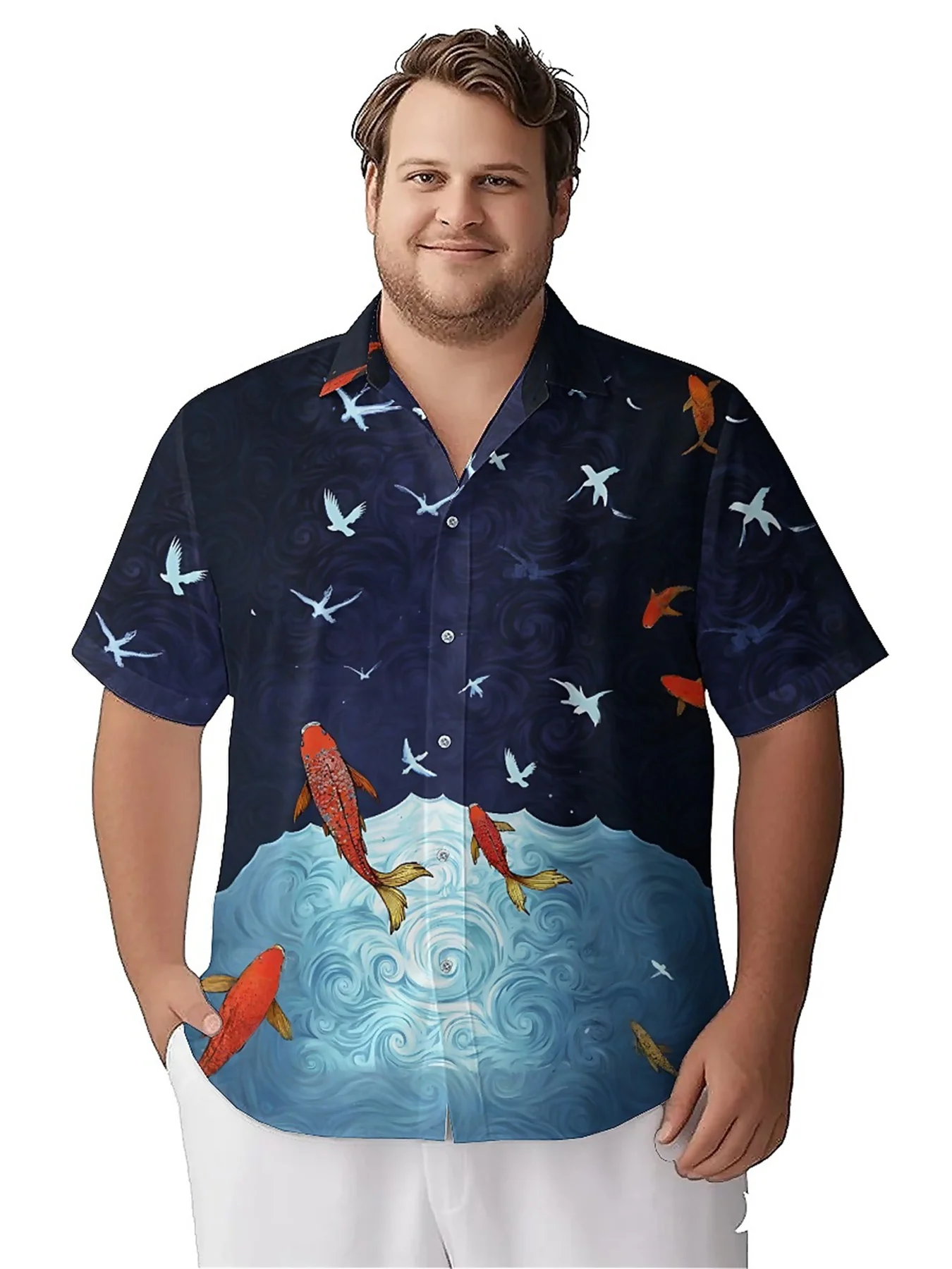 Men's Plus Size Hawaiian Shirts Dream Underwater World Pattern, Unisex Aloha Shirts,New in Summer Tops Tee,streetwear