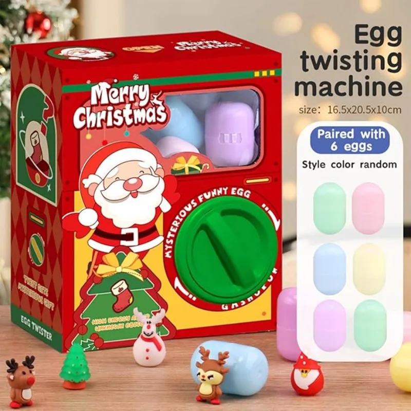 Christmas Twist Egg Maker Maker with Santa Elk Snowman Doll Fun Twist Egg Maker with Randomly Matches 6 Eggs Christmas Gift