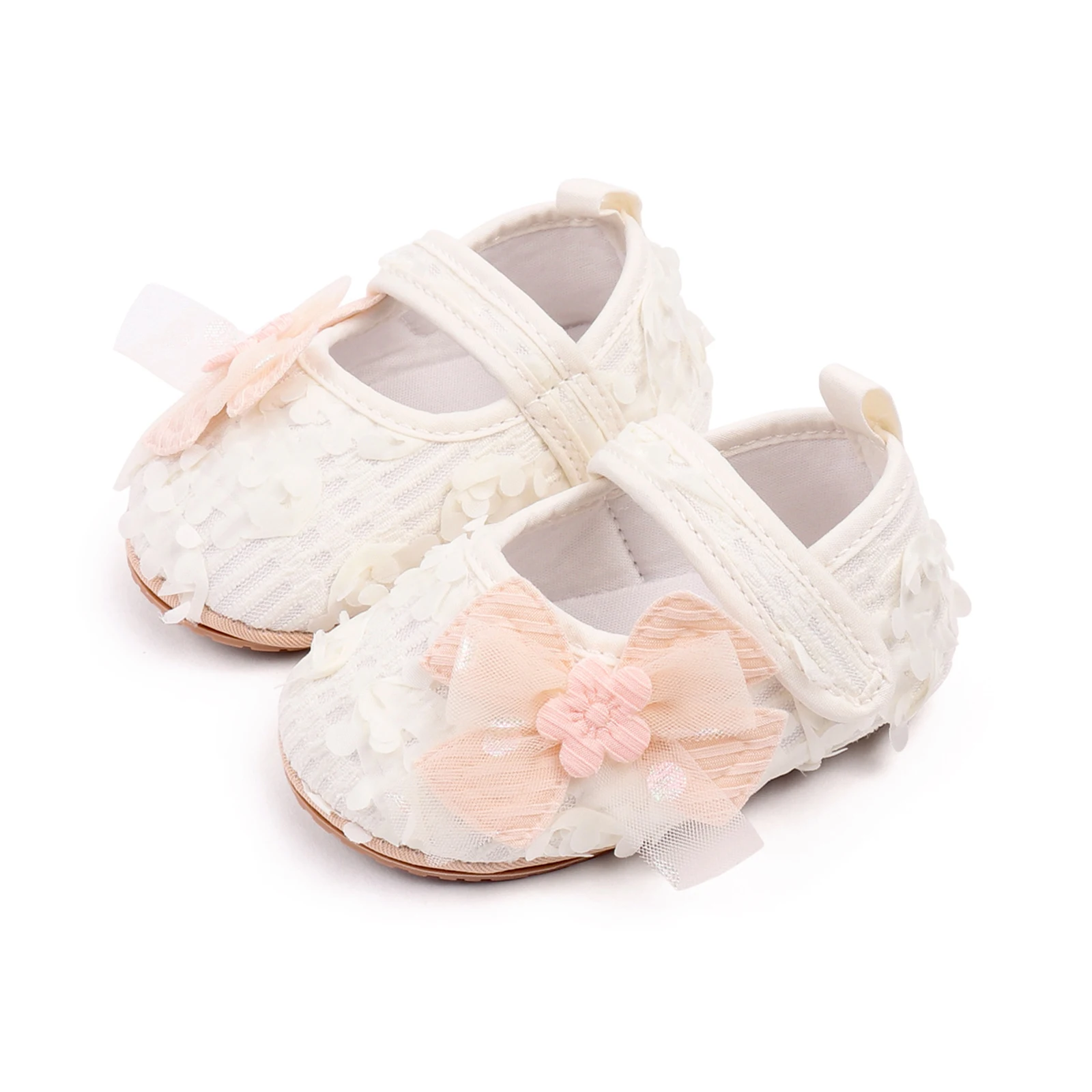 

Baby Girl Crib Shoes Cute Bows Flowers Non-slip Soft Soles Mary Jane Shoes Casual Walking Shoes for Newborn Toddler