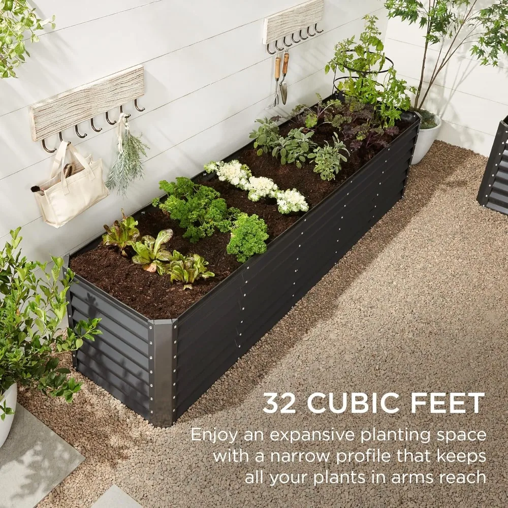 8x2x2ft Outdoor Metal Raised Garden Bed, Rectangular Deep Root Planter Box, Customized