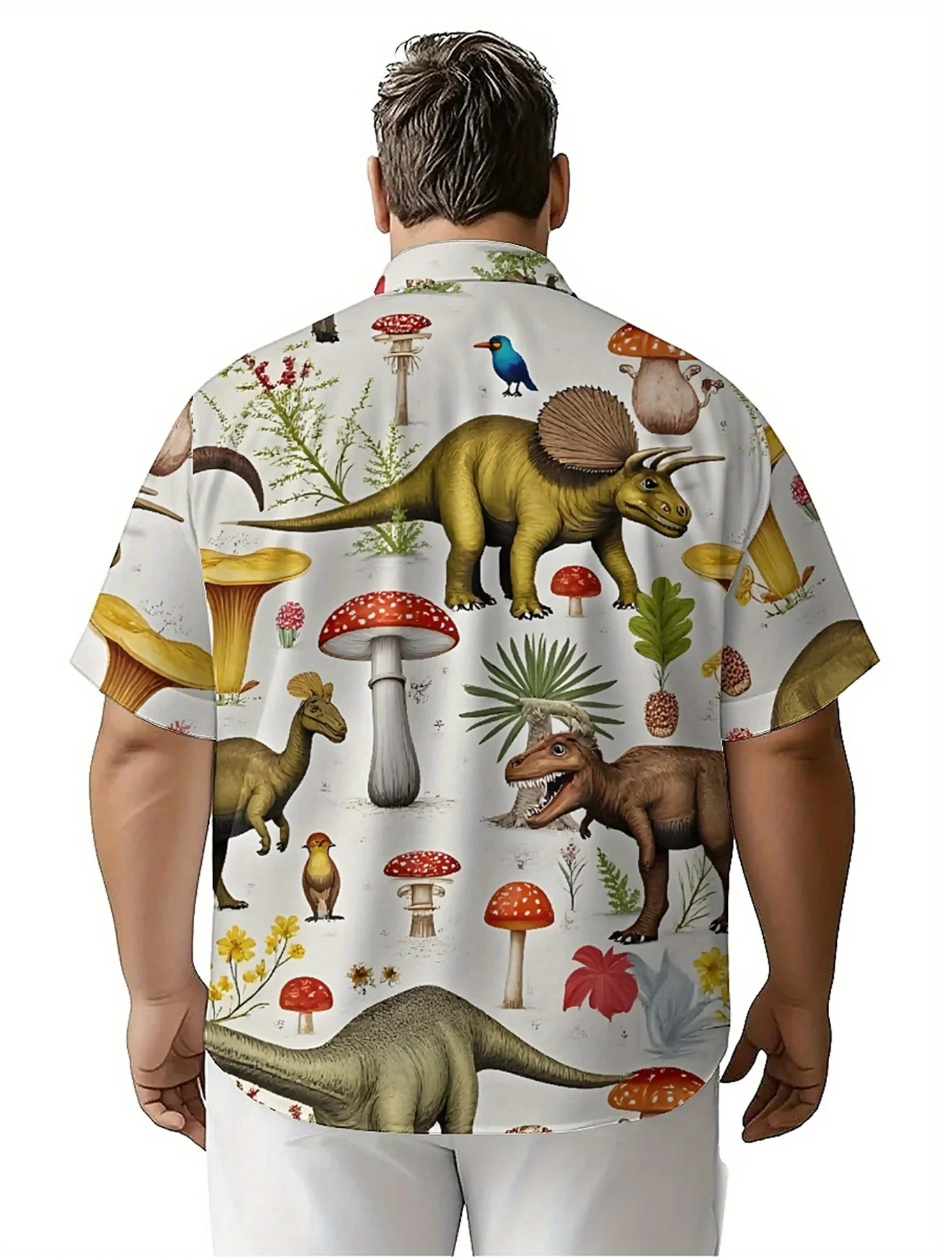 Men's Plus Size Hawaiian Shirts Dinosaurs and Natural Wonders Pattern, Summer Casual Tops, Suitable for Outdoor Party Streetwear
