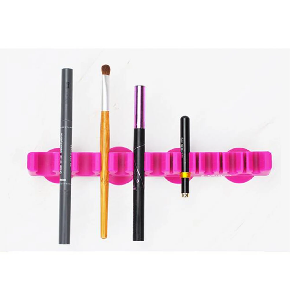 

Portable Silicone Makeup Brush Holder 4 Cups Strong Adsorption Organizer Storage Rack Rose Red
