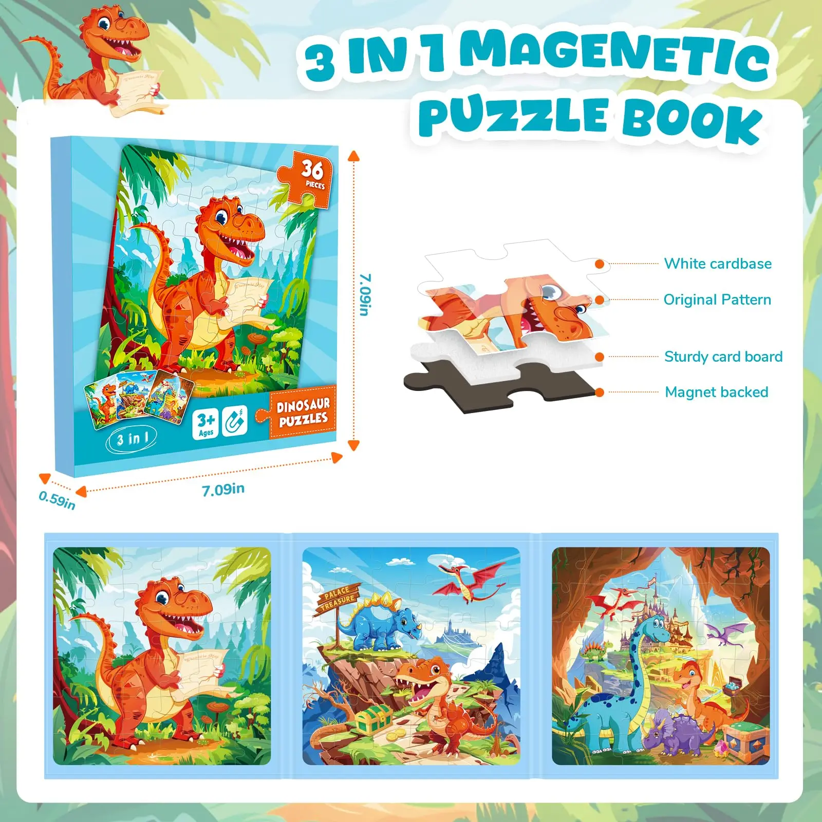 Puzzle magnetico Montessori per ragazzi Puzzle di dinosauro per bambini Gioco da tavolo educativo Giocattoli per bambini Piccoli