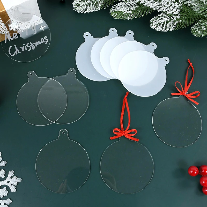 10pcs Xmas Acrylic Circles Discs Keychain Clear Blanks DIY Christmas Tree Hanging Ornaments Christms New Year Party Decorations