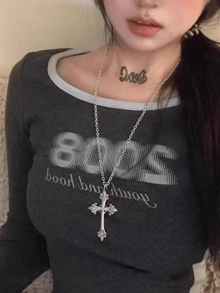 Gothic Retro Cross Pendant Necklace Women Unisex Punk Y2K Sweet Chain Choker Spicy Girls Fashion Party Jewelry Gifts Accessories