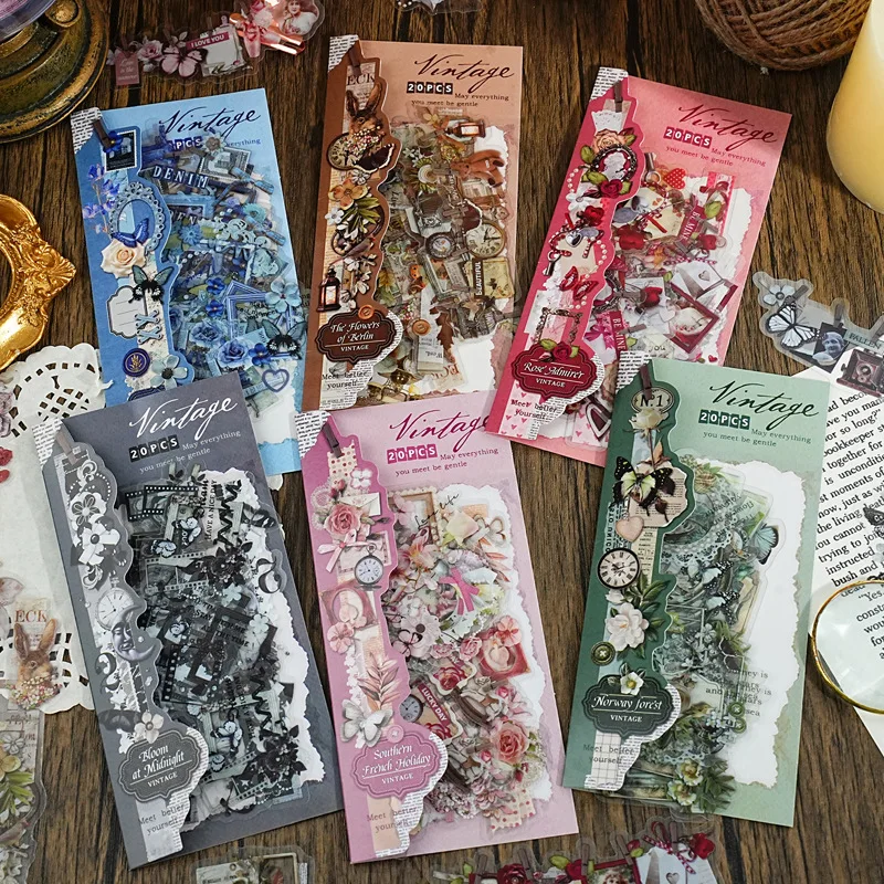 

20 шт., ретро Ins стиль, длинные полоски, наклейки, туман, садовая серия, декоративные маскирующие наклейки для домашних животных, сделай сам, скрапбук, эстетические канцелярские принадлежности