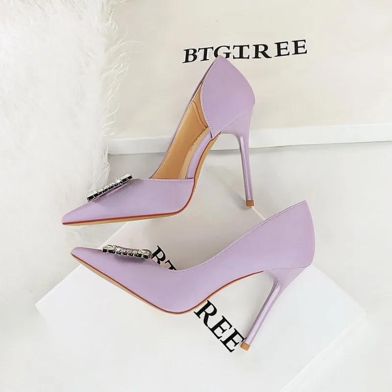 النساء 10.5 سنتيمتر عالية الكعب سيدة مثير أنيق اللؤلؤ الأرجواني مضخات الإناث أنيقة أشار تو خنجر كعب الأحذية #3