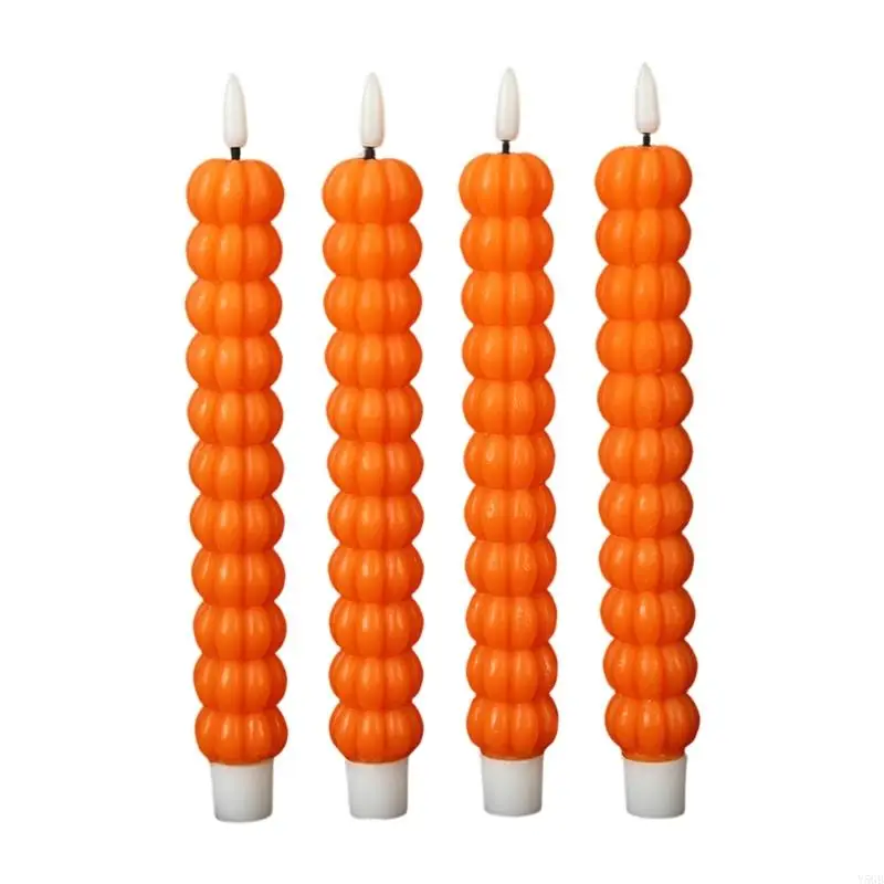 Pumpkin Flameless Taper Set, 4Pcs LED Decorative and Soywax Finish for Halloween Mantels Displays and Y5GB