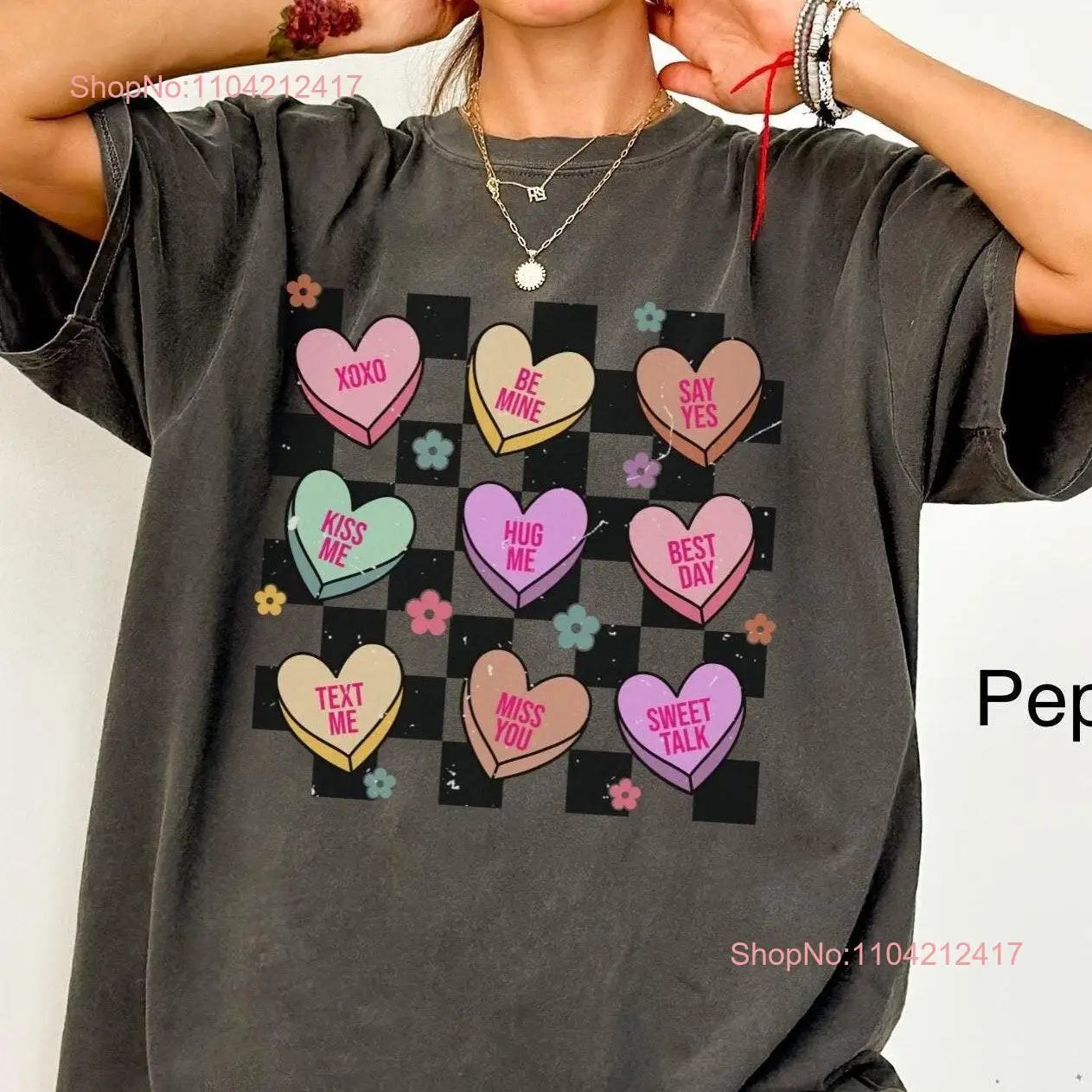 Comfort Colors Retro Valentines Day T Shirt Conversation Hearts Checkered Cute Love Valentine Top long or short sleeves