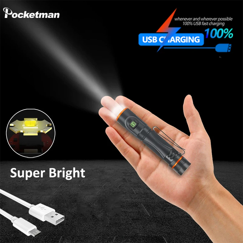 

Portable High Lumen LED Flashlight USB Rechargeable Mini Flashlights Zoomable Torch Aluminum Alloy Emergency Light