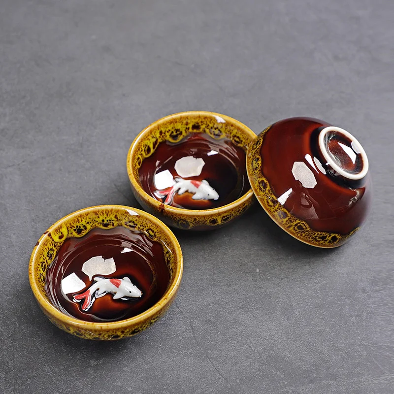 Celadon Fish Leuke Theekopje, Chinese Kungfu Thee Cup, Home Office, 3 Stuks Set