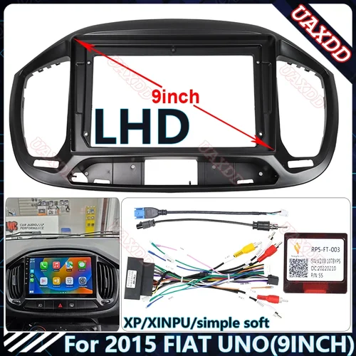 Reproductor multimedia para coche, Radio estéreo con CD, MP5, Android, arnés, pantallas, accesorios, tablero de navegación, cables, Marco canbus para FIAT UNO 2015, LHD, 9 pulgadas