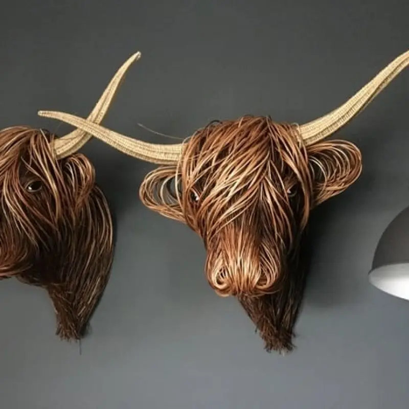 Kudottu Willow Highland Cow woven willow highland low Resin home decoration ornaments