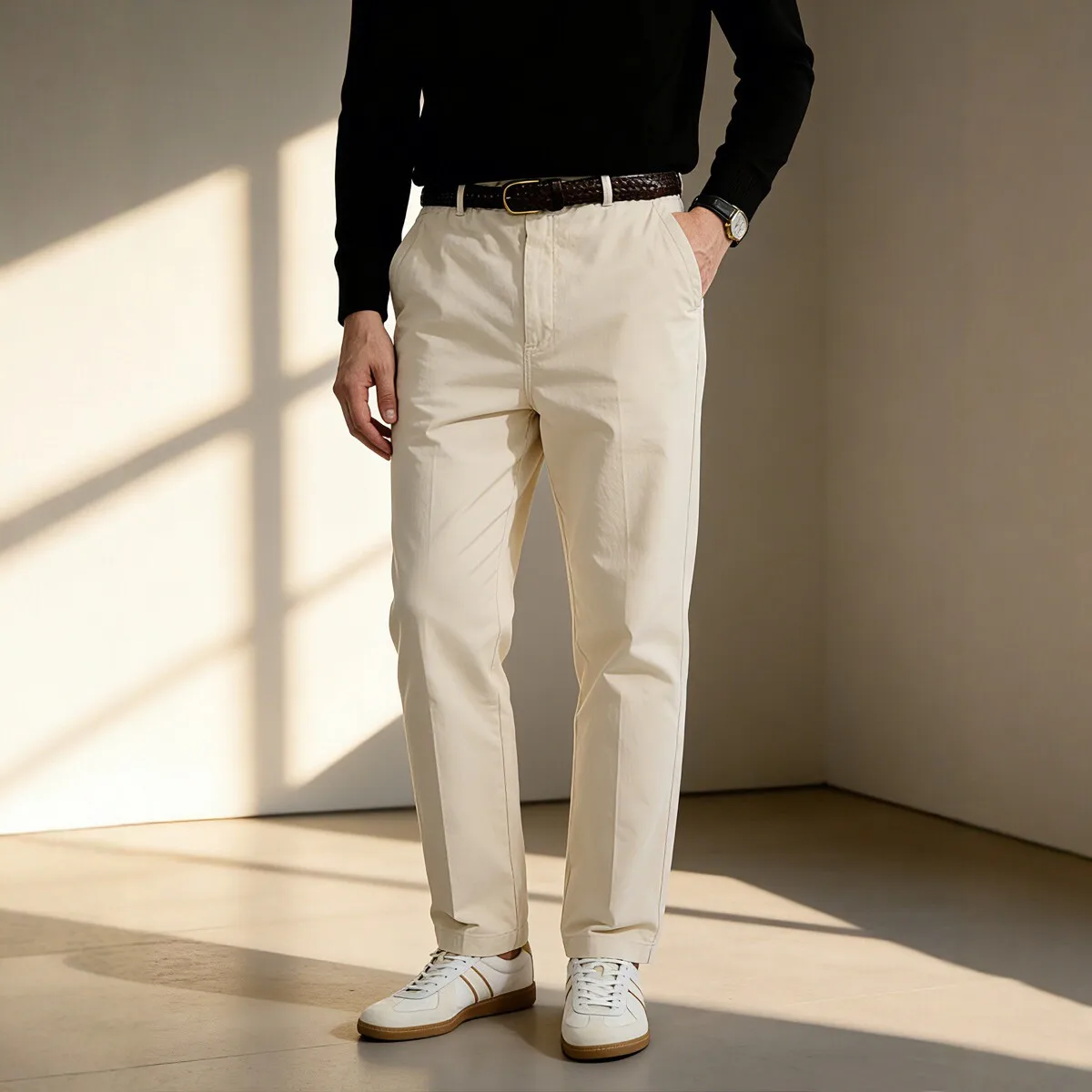 Spring 2026 New Fashion Men's Solid Color Simple Basic Casual Trendy Daily Straight Trousers Male Cotton Pants Bottom Clothes