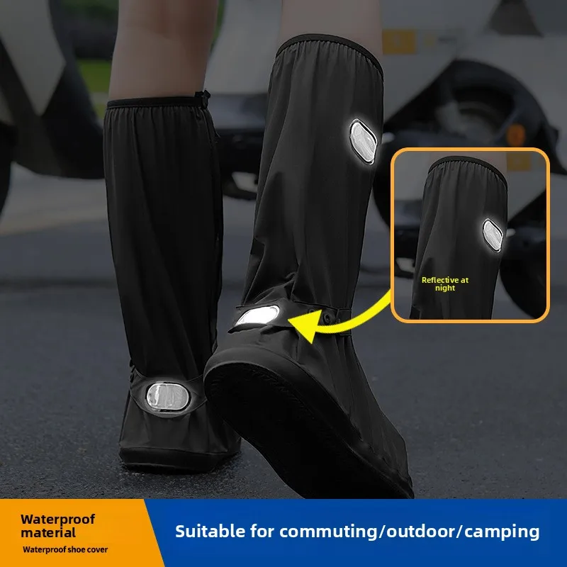 High-Tube Shoe Covers Zipper Version Thickened Wear-Resistant Motorcycle Rain Boots Waterproof Non-Slip Shoe Covers