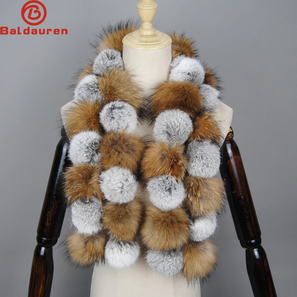 

Brand Women Knitted Rex Rabbit Fur Scarves With Raccoon Fur Strips Real Raccoon Fur Mufflers Winter Warm Fur Wraps Elastic Rings