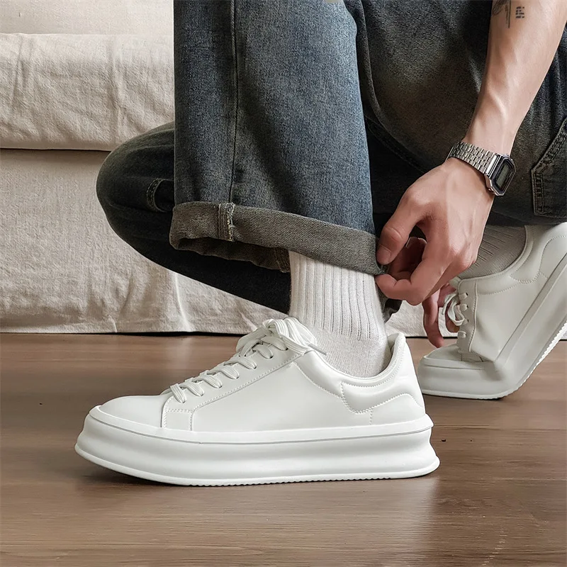 

Мужские повседневные дышащие туфли на плоской подошве на платформе, туфли дерби из натуральной кожи на шнуровке, черно-белые кроссовки, трендовая обувь в уличном стиле