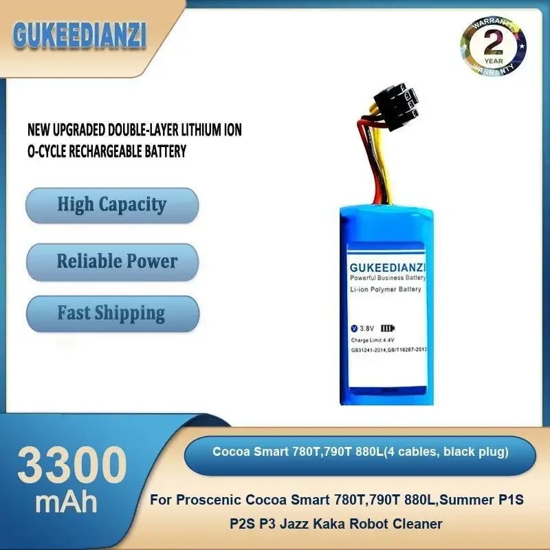 

Cocoa Smart 780T,790T 880L(4 cables, black plug) Battery For Proscenic Cocoa Smart 780T 790T 880L P1S Jazz Kaka Robot Cleaner