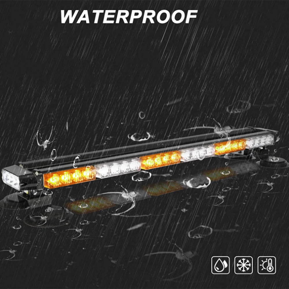 75cm 54 LED Yellow/White Strobe Flashing Light Bar High Intensity Emergency Warning Light 26 Blinking Modes Universal