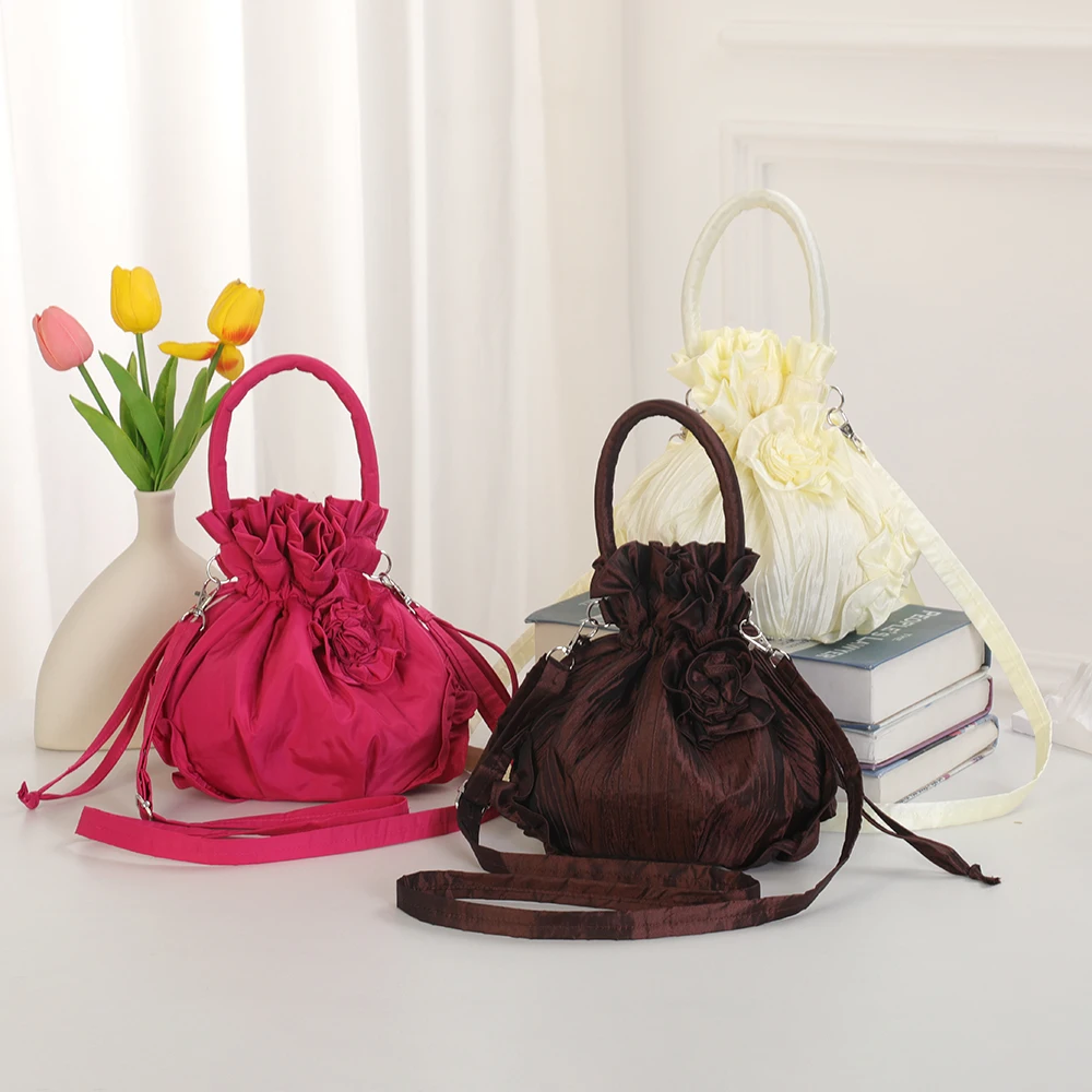 Simple drawstring bucket bag - pure color, stylish crossbody bag, small change storage bag
