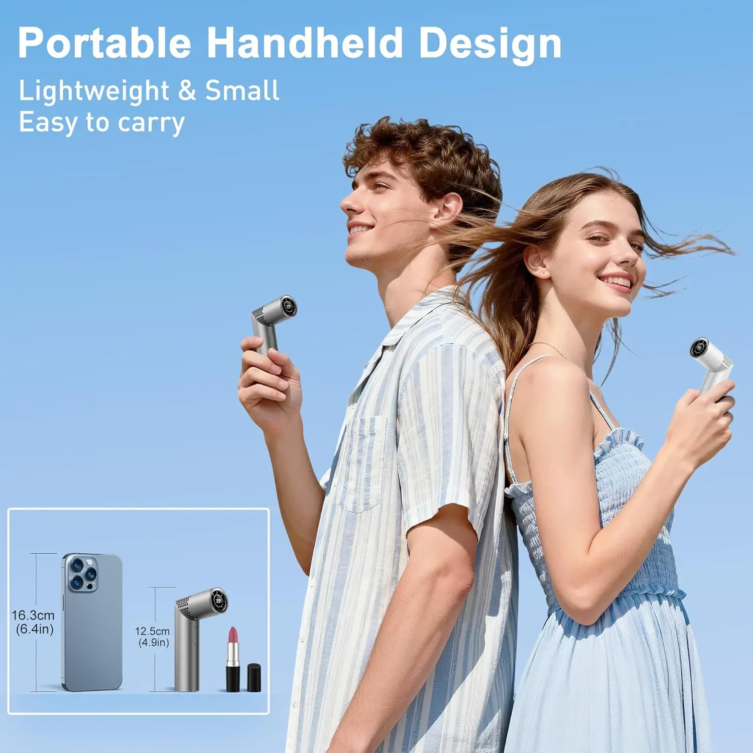 Portable Handheld Fan - Rotatable Mini Fan, High Speed Wind Cooling, 199 Speeds Stepless Control, Digital Display, 3-in-1 Rechar