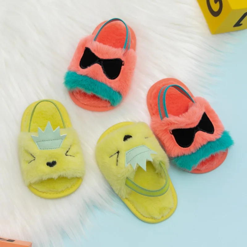 

Зимние тапочки с милым рисунком для маленьких девочек, домашние пушистые прогулочные тапочки на плоской подошве для маленьких мальчиков, теплая модная плюшевая хлопковая обувь для новорожденных