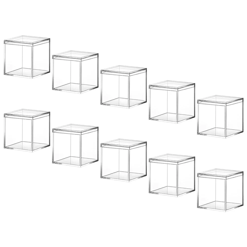 

10 Pcs Jewelry Box Acrylic Packaging Square Container Countertop Snacks Case with Lids