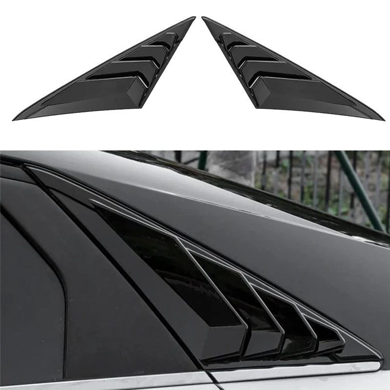 1Pair Car Rear Window Louver Shutter Trim Cover for Hyundai Elantra 2021-2023 Air Vent Scoop Shade Decorate Bright Black