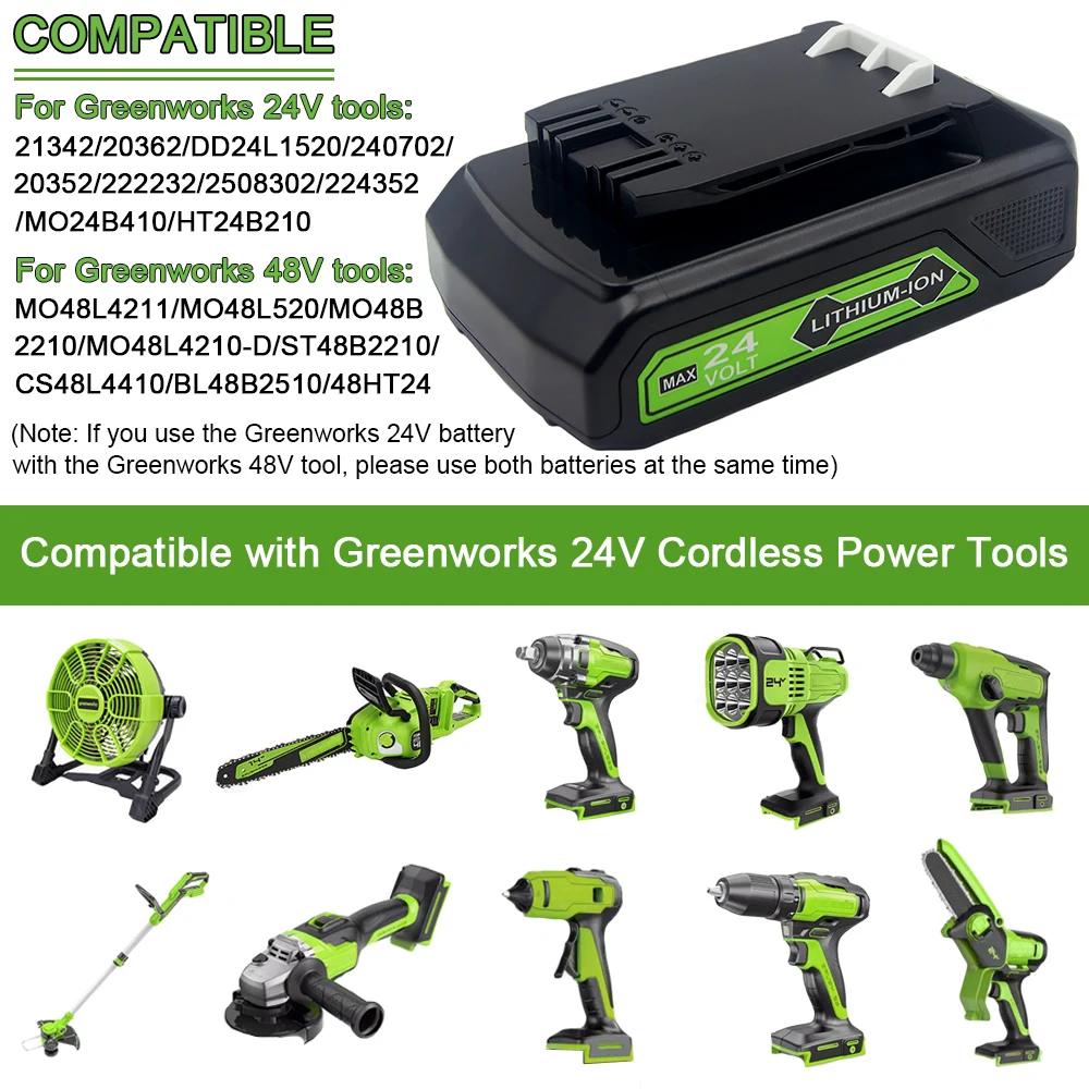 8.0Ah/4.0Ah 24V Li-ion Battery for Greenworks G24B4 Battery 48V 29842 29852 BAG708 BAG711 Cordless Tools 20352 22232 2508302