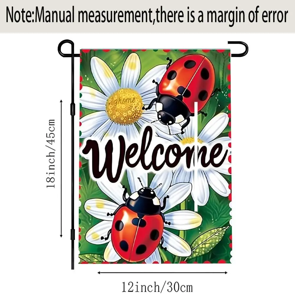 Ladybug and Daisy Garden Flag 12x18 Inch Double Sided Polyester for Daily Use jjp