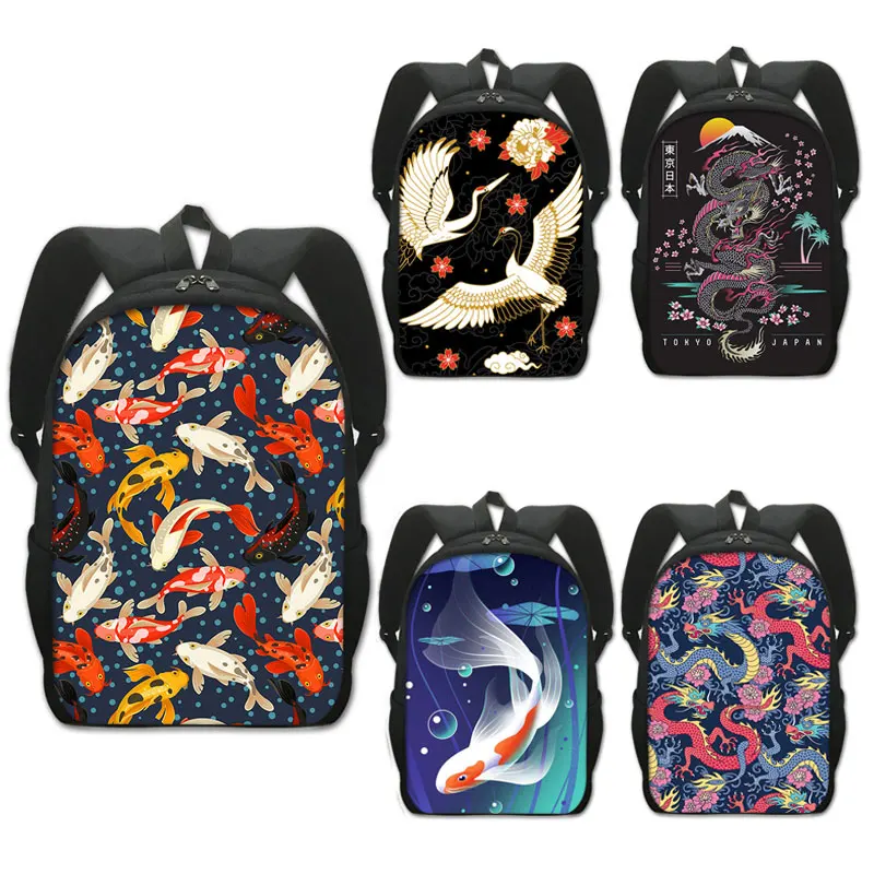 

Japanese Koi Fish Crane Asian Dragon Backpack Harajuku Women Men Rucksack School Bags for Teenager Boys Girls Hip Hop Book Bag