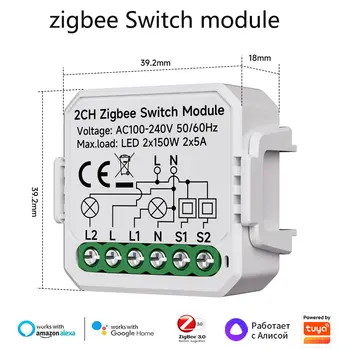 Tuya Smart Zigbee Switch Module 1/2/3/4 Gang Switch Mini Smart Jistič Smart Life Control s Alexou Google Home Alice 8 nejlepší prodej ZigBee 8kanálový relé - №6