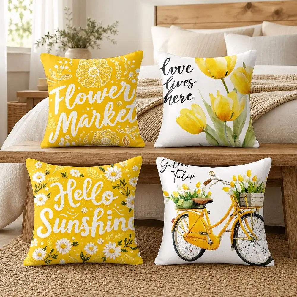 Hand-painted Watercolor Tulips Cushion Cover Silky Short Plush Invisible Zipper Dustproof Sofa Pillow Case For Home Decor