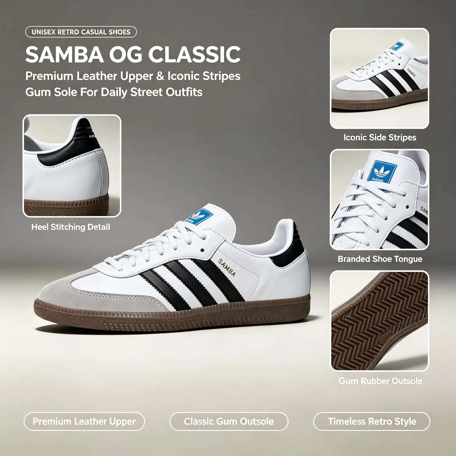 Official Adidas Genuine Samba OG  B75806 Minimalist Versatile Everyday Casual Breathable Low-Top Suede Leather Gum Sole Retro