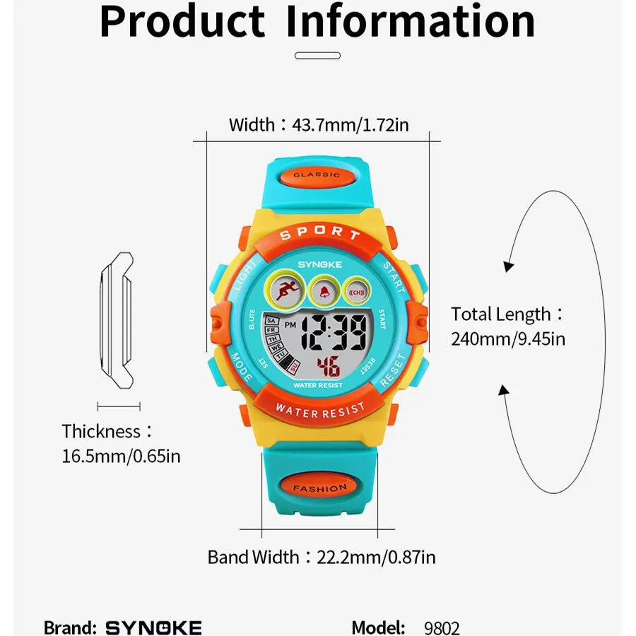 SYNOKE Student Sport Watches For Kids Colorful Electronic Watches Waterproof Clock Children Digital Watch For Boys Girls