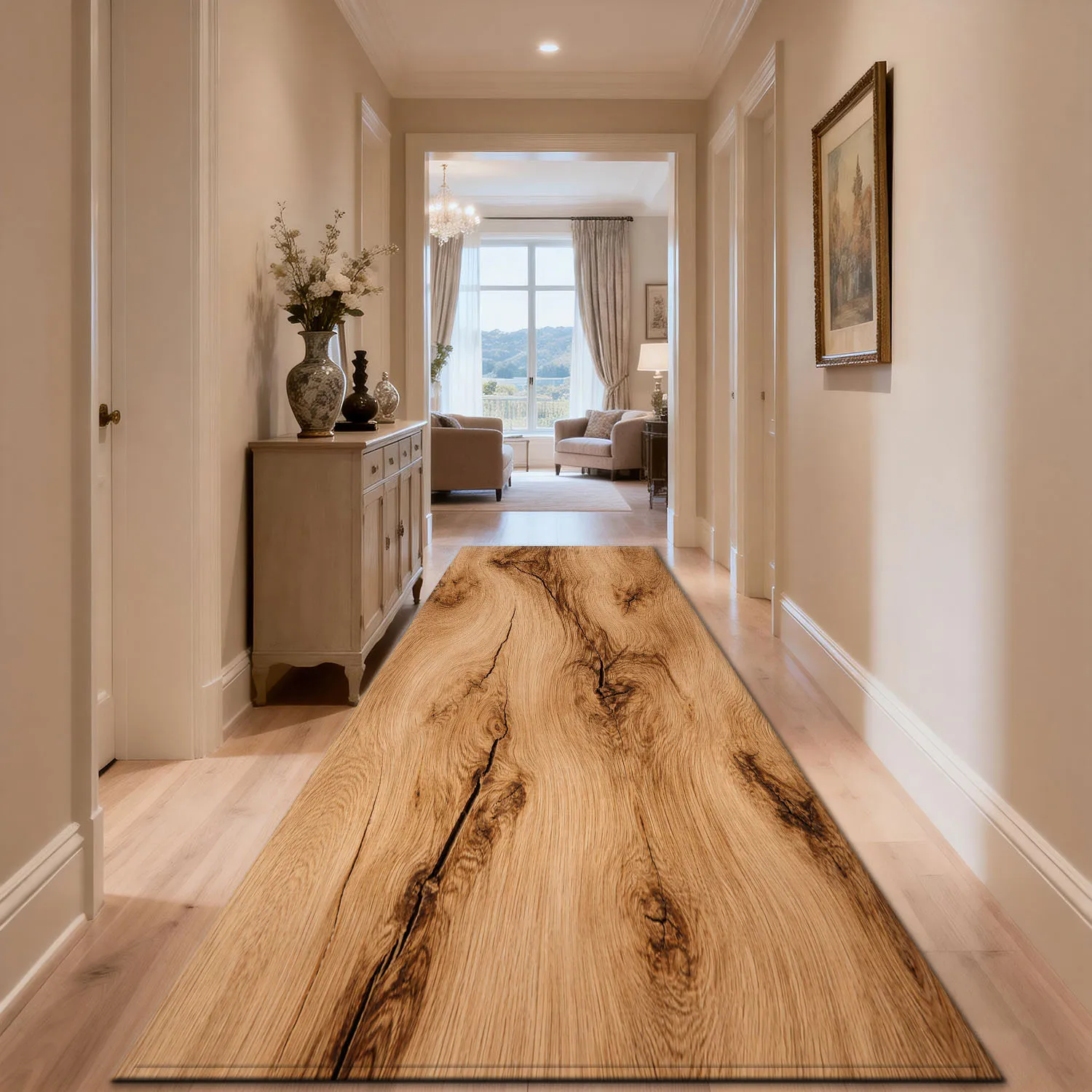 Natural Wood Crack Runner Rug, Vintage Plank Flannel Floor Mat, Non-Slip Washable Soft Carpet for Kitchen Hallway Bedside