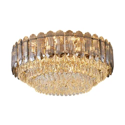 Luxury Smoky Gray Crystal Ceiling Lights 2026 New Postmodern LED Lighting Home Decoration Lamps for Living Room Decor Lustres