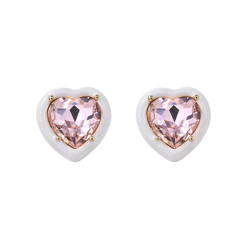 FOXANRY Prevent Allergy LOVE Heart Earrings Bride Jewelry for Women Fashion Sparkling Pink Zircons Weding Party Accessories Gift