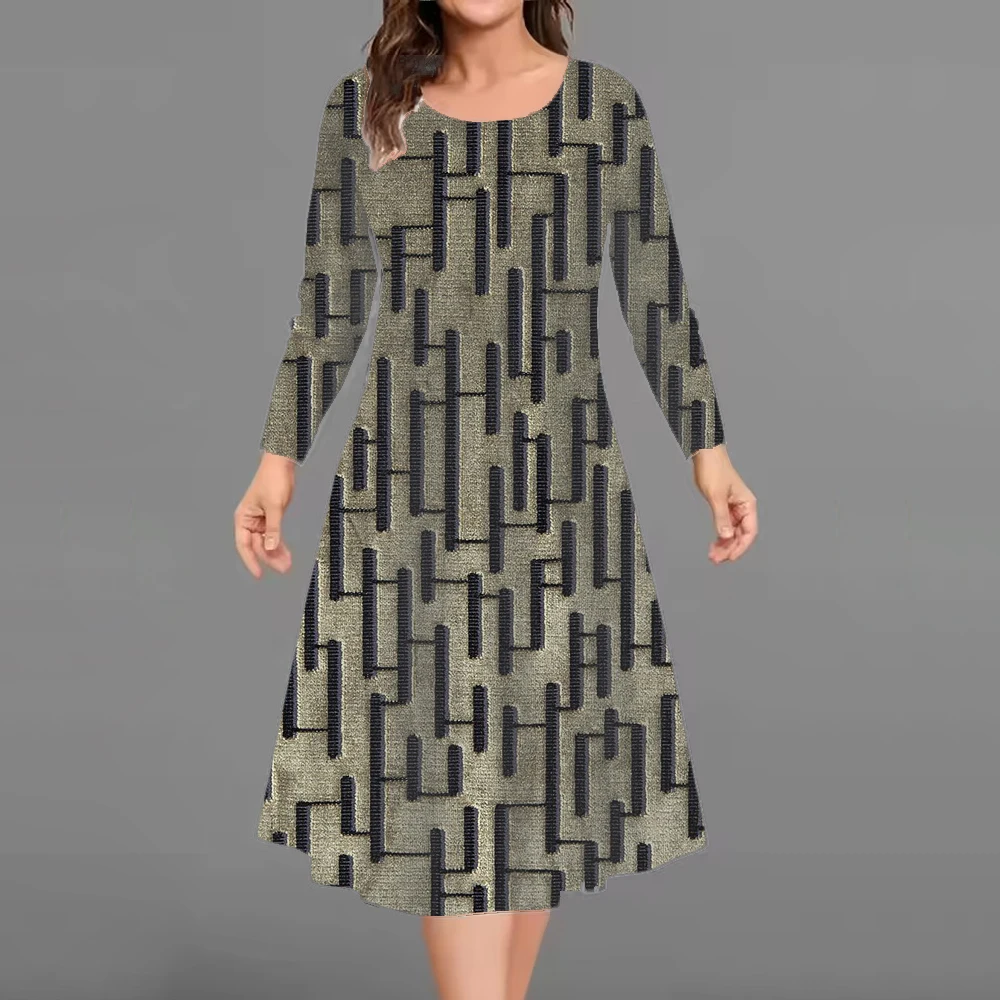 

Casual Loose Striped 3D Printed Short Dresses For Women 2025 Fashion Autumn Women A-Line Mini Dress Elegant Vintage Female Dress