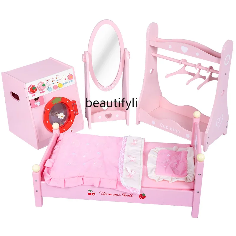 Wooden toy doll bed children girl baby play house wooden simulation large birthday gift